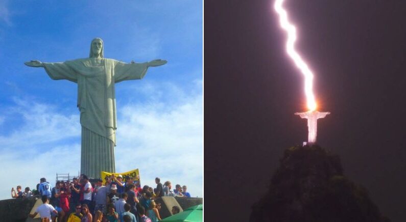브라질 ‘거대 예수상’ 번개 맞아… 누리꾼 반응 폭발
